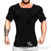 Mens Fashion Ripped U Neck Tight T-Shirt Stretch Short Sleeve Shirt Tops Black B07PSJN3HL
